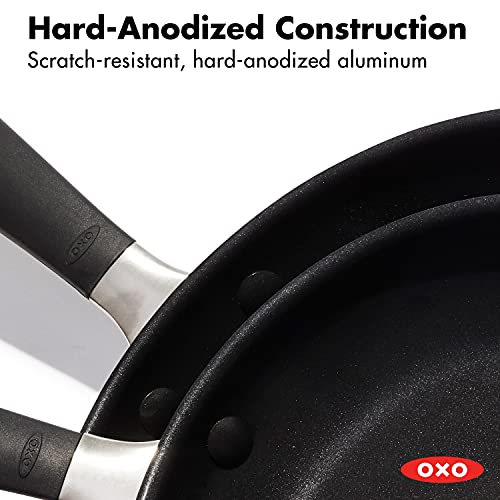 OXO Good Grips 8" and 10" Frying Pan Skillet Set, 3-Layered German Engineered Nonstick Coating, Stainless Steel Handle with Nonslip Silicone, Black - Image 6