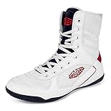  Hombres Mujeres Boxeo Botas, Entrenadores de Lucha Superior Superior Moda Ligera Moda No resbalón Sporting Zapatillas de Deporte Durable Calzado de Pesas,Blanco,38 EU