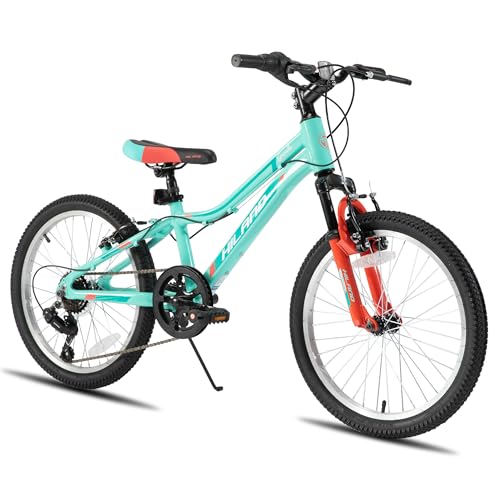 HH HILAND 20 Inch Mountain Bike for Kids Aged 5-12, Lightweight Aluminum Children MTB with Lock-Out Suspension Fork, 7 speeds Gears, Youth Bicycle for Boys Girls Green