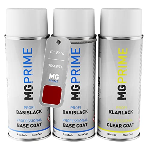 MG PRIME Autolack Sprühdosen Set für Ford 9SSEWTA / PN3K70 / U Candy Red Pearl/Candy Rot Grundlack Basislack Klarlack Spraydose 400ml