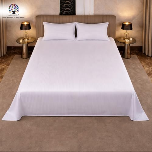Image of Dream Living Striped Double Bedsheet with 2 Pillow Covers | Queen Size | 120 GSM | 220x250 cm | Grey