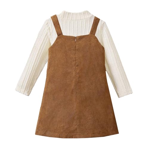 Image of Girls' 2 piece outfit Ribbed Mock Neck Tee and Solid Corduroy Pinafore Dress 2-8 Years