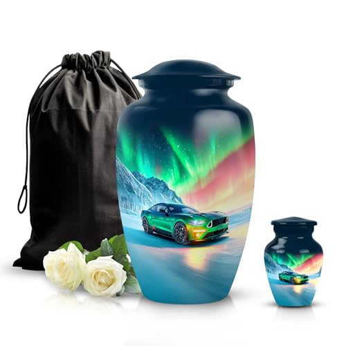 Image of Car Urn - Unique Urn for Human Ashes - Combo 1 - Large with 3 Inch Pack of 1 - Tiny for Adult Human - Funeral Urns for Adult - Decorative Urns for Mom & Dad