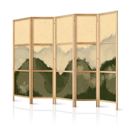 murando - Paravent Intérieur Japonais 225x172 cm - Séparateur de Pièce - Couleurs De Peinture Abstraites Naturelles Vertes Inspirées du Motif Apaisant des...