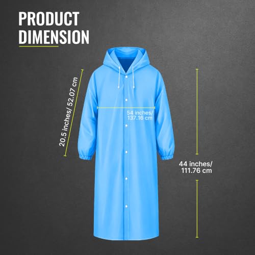 Image of Robustt EVA Reusable Raincoat with Hood (Sky Blue) - Pack of 1 | Elasticated Full Sleeves Outdoor Waterproof Raincoat for Men & Women | Rainwear | Button Closure | Knee Length | Universal Fit