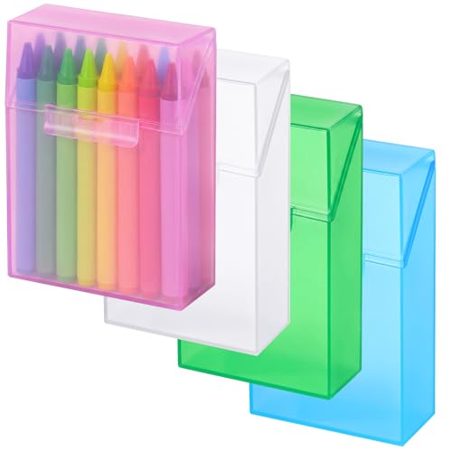Image of Clabby 4 Pcs Clear Plastic Crayon Boxes Hold 24 Count, Crystal | Organizer Box, Case, Colorful, Portable Storage Holder with Snap Lid, for Kids Boys Girls School Classroom Home Art Supply