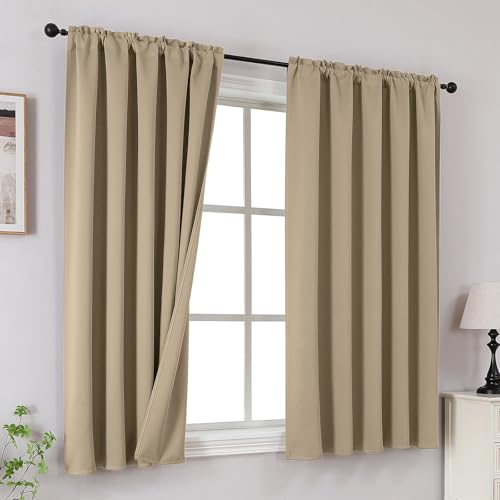 CUCRAF Light Beige Blackout Curtains 45 Inches, Thermal Insulated Noise Reducing Rod Pocket Window Drapes for Bedroom & Living Room(52x45 Inch, 2 Panels)