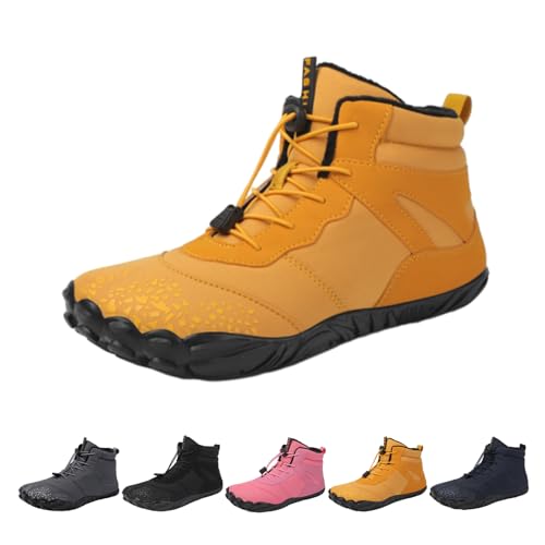 Hike Winter Footwear Barefoot Women Men, 2025 Upgraded Grounded Winter Barefoot Shoes, Warm Waterproof Wide Toe Box Boots for Mountaineering Sports (6801-Yellow, Adult, Women, 9.5, Numeric, US Footwear Size System, Medium)
