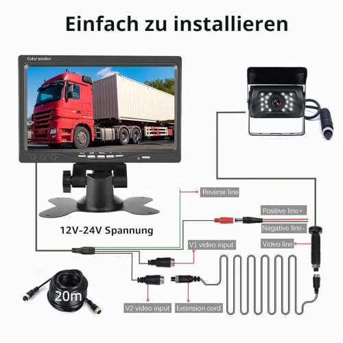 Hodozzy Rückfahrkamera-Set mit 7-Zoll-HD-Monitor, IP68 wasserdichte 18 IR...