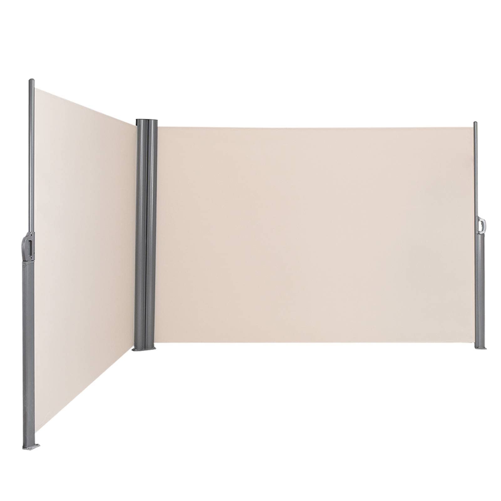 TANGZON Retractable Side Awning, Aluminum Outdoor Privacy Screen Fence with Convenient Handle, Garden Blind Privacy Divider Wind Breaker for Patio Balcony Terrace (600 x 180cm, Beige)