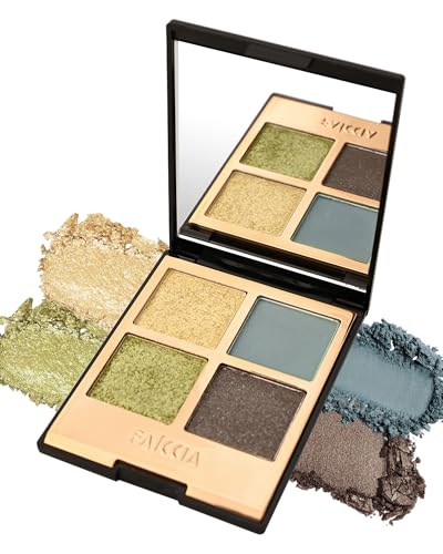 Palette Ombretti, 4 Ombretti Gotici, Color Oro, Verde, Blu, Glitterato, High Pigmented Natural Neutral Palette Con Specchio, Texture Vellutata, Lunga Durata, Occhi Trucchi Donna-05
