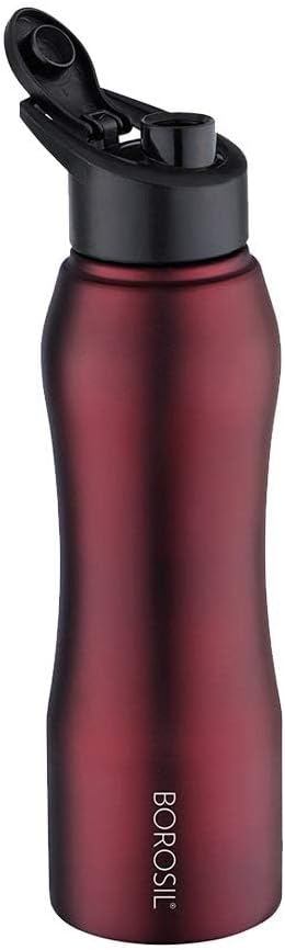 Borosil 750 ml Hydra Grip n Sip Stainless Steel Water Bottle | ISI Certified, Made in India | Single Wall, Leakproof| Bottle for Office, School, College & Gym | 1 Year Warranty | Maroon