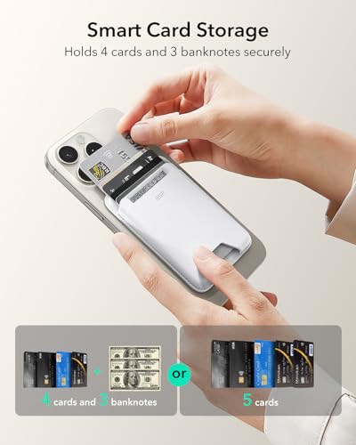 Image of ESR for MagSafe Wallet, 5 Card Holder with RFID Blocking, MagSafe Sticker Included, Slim Magnetic Wallet for iPhone 17e /17 /16 /15 /14 /13 /12 Series and Selected Samsung Devices, Not for 13 /12 Mini, White