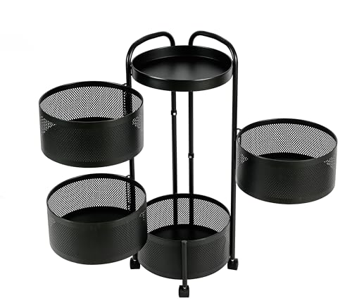 HYGRAD BUILT TO ENDURE Black Metal Mesh Round Multi-Tier Portable Floor Standing Rotating Kitchen Cart Trolley Organiser Fruit Basket With Wheels (4 Tier) - Image 2