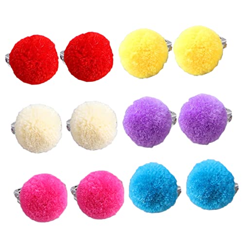 Ipetboom 6pairs Plush Ball Ear Clips for Girls Non-pierced Earrings with Pom Poms Adorable Jewelry for Boy Girl for Dress-up and Parties