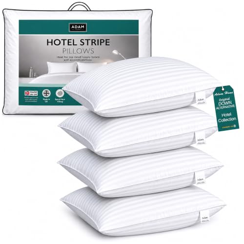 Adam Home Pillows 4 Pack Hotel Quality Side Sleeper Bounce Back Bed Pillow Hypoallergenic & Anti Dust Mite Resistant Premium Filled Hotel Pillows Pack of 4