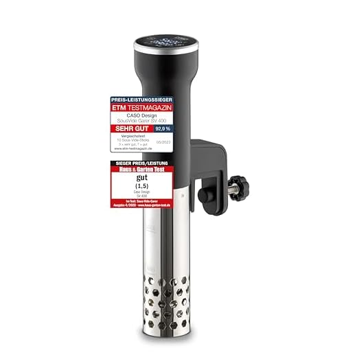 CASO SV400 Sous Vide Stick, Testsieger Haus & Garten Test, Sous Vide Stab für Behälter bis 20l Volumen, Sous Vide Garer, 25-90°C in 0,5°C Schritten, IPX7, platzsparendes Design