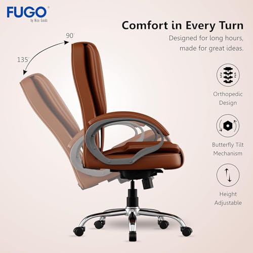 Image of FUGO FG13B Ergonomic Office Chair with Adjustable Height Cushioned Back Seat Tilting Mechanism HeavyDuty Metal Base Dual Nylon Casters Ideal for Work Gaming Study 3Year Warranty (Tan)