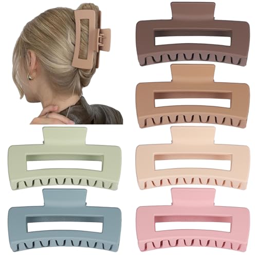 Sisiaipu 4 Inch Big Hair Claw Clips 6 Pcs Large Claw for Thick Hair Square Hair Clips for Women Rectangle Hair Clips Nonslip Acrylic Banana Jaw Clips Hair Accessories for Girls (Brown Colorful) — view 3