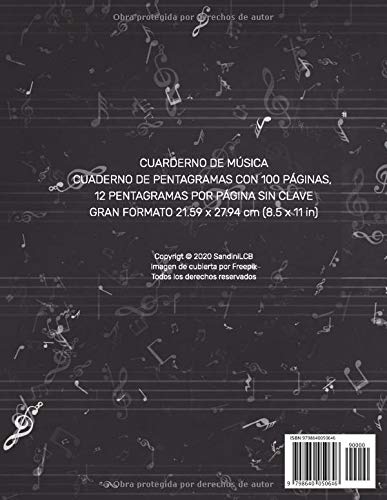 Miniatura 2 de Music Everywhere Cuaderno de Pentagramas Cuaderno de música Cuaderno de pentagramas con 100 páginas 12 pentagramas por página Sin clave Gran ...