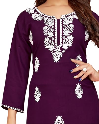 Image of Women's Rayon Chikankari Embroidered Short Kurti | Lucknowi Work Kurta