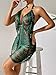 Sexy Deep V Neck Halter Backless Dress for Women See Through Bodycon Nightclub Mini Dress Dark Green
