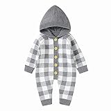 Générique Ropa Hombre Descuento de punto Unisex para bebé, niña y niño, mono a cuadros con botones y capucha, suéter, mono, ropa Lo Barato (Grey, 12-18 Months)