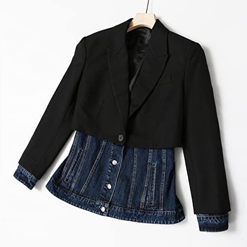Women Blazer Jacket Turn Down Collar Business Suit Denim Stitching Blazer Formal Office Tops Wear to Work Outwear Suit Jacket4