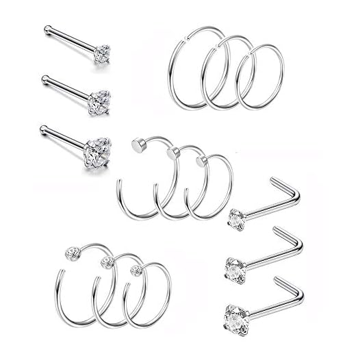 Jstyle 20G 15Pcs Stainless Steel Nose Rings Studs for Women Men Hoop Piercing Body Jewelry