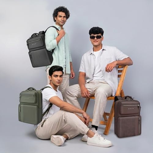 Image of Gear 9 to 5 17 inch /25L Medium Water Resistant Faux Leather Anti Theft Laptop Backpack | Casual Backpack | Travel Backpack for Men /Women (Black - Black)