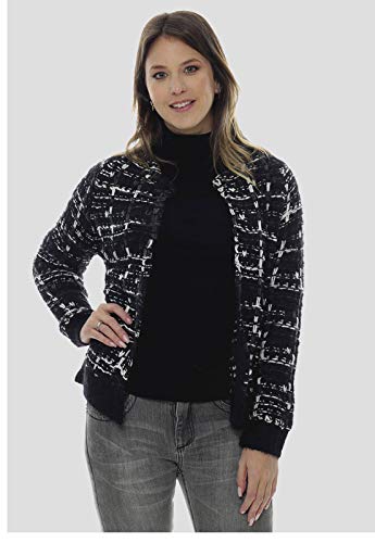 Casaco Aberto Xadrez Preto e Branco Sob com Lurex Preto