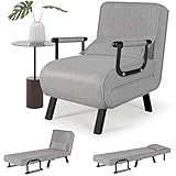 VAMEPOLE Convertible Chair Bed, 20-Inch, Light Grey, 5-Position Adjustable Backrest, 4-In-1 Multifunctional, Easy Assembly, Durable Metal Construction