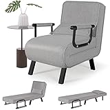 VAMEPOLE Sleeper Chair Bed, 20' Convertible Sofa Bed, 4 in 1 Folding Bed with 5-Position Adjustable Backrest & Pillow, Lazy Chaise Lounge Couch, Small Futon Chair Couch for Small Spaces (Light Grey)