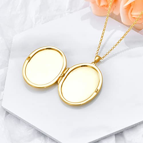 SOULMEET 10K 14K 18K Solid Gold/Plated Gold Oval Locket That Holds Pictures Personalized Oval Sunflower/Starburst/Rose Locket With Solid Gold Chain Gift3