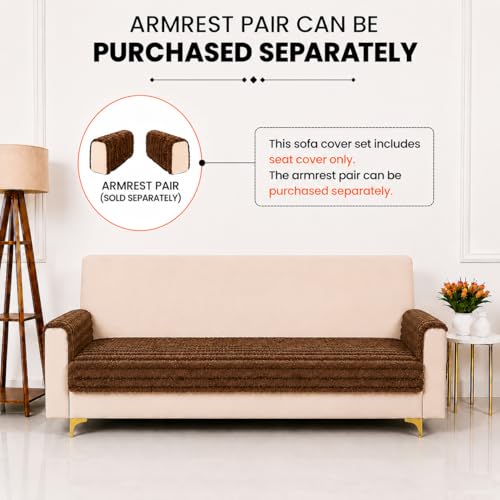 Image of Homerz Premium Rabbit Fur Sofa Cover with Anti-Skid Backing, Soft Plush Fabric Sofa Protector for Living Room Furniture (Brown, 6 (3+2+1) Seater, Only Seat Cover)