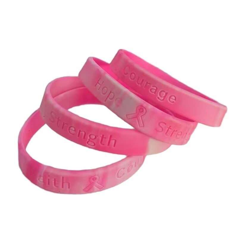 4 Pcs Breast Cancer Awareness Bracelets for Women Pink Ribbon Silicone Wristbands Bracelets Letter Hope Faith Courage Inspiring Jewelry Gifts Accessories