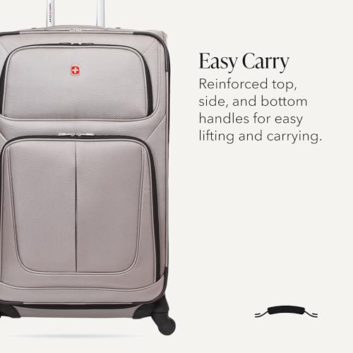 Image of SWISSGEAR Sion Softside Expandable Spinner Luggage Durable Lightweight Travel Suitcase, Pewter, Checked-Large