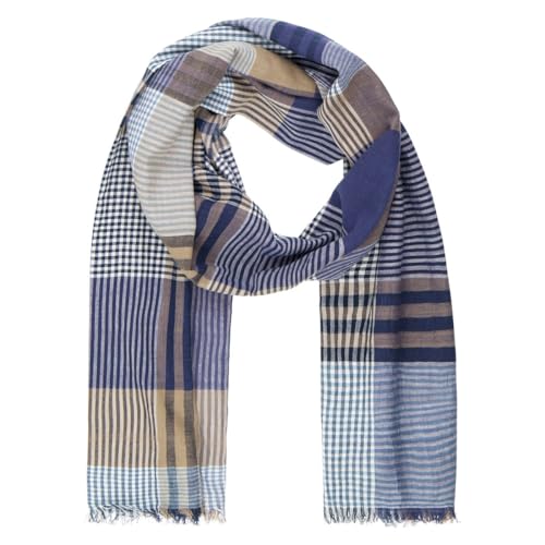 LINDENMANN Schal Herren blau/Herren-Schal dünn 100% Baumwolle, Herren-Schal blau-beige-schwarz., 17.95 €