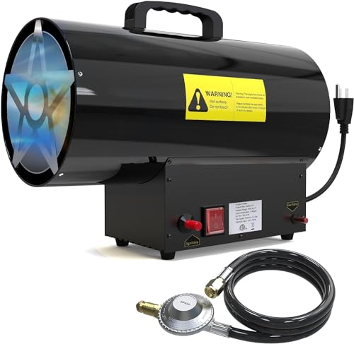 AgiiMan Forced Air Propane Heater - 60,000 BTU Outdoor Propane Heater with Tipover Protection, Overheat Protection, Portable Gas Heater for Garage, Warehouses, Workshop, Construction Sites, Black