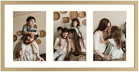 Golden State Art, 7x14 Metal Frame for Three 4x6 Picture - Gold Aluminum, 3-Opening Ivory Mat Color - Portrait or Landscape Wall Mounting - Sturdy and Easy to Install - Real Glass Front (Gold)