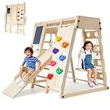 SPYLAVE Maxi cadre d'escalade d'intérieur à partir de 1 an, pliable, en bois, aire de jeux d'intérieur Montessori 10 en 1, avec tableau, balançoire, toboggan, mur d'escalade, équipement d'escalade