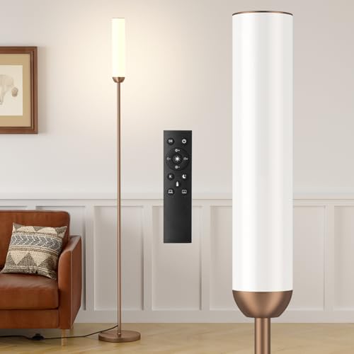 Image of Ambimall LED Floor Lamp with Remote Control, Foot Switch, Brown