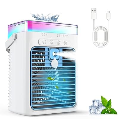 Portable Air Conditioner, 3-in-1 Evaporative Air Cooler with 3 Speeds & 2 Mist Modes, 1000ml Personal Mini AC Unit, USB Powered Small Cooler with RGB Light & Timer for Bedroom Office Desk Car