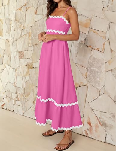 Image of ZESICA Women's 2026 Summer Spaghetti Straps Sleeveless Backless Sundress Flowy Smocked Lace Swing A Line Midi Dress