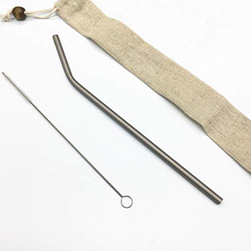 TIKING Titanium Straw Ti Survival Camping Hiking Outdoor Drinking Straw With Cleaning Brush and Pouch (Bended Straw)