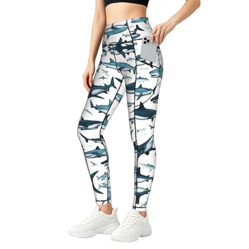 Leggings de tiburón mujer con bolsillos deportivos para fitness y gym