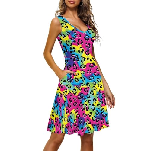 Image of Dreaweet Casual Sleeveless Dresses for Women Girls, Round Neck Tank Dresses with Pockets Summer Sundress Size XS-4XL