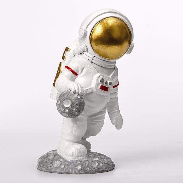Tchaptchet Home Astronaut Figurine Home Decor, Resin Astronaut Statue with Musical Instruments, White and Gold, 4 Designs Available (Guitar, Violin, Trumpet, Ball) (Trumpet) image 3