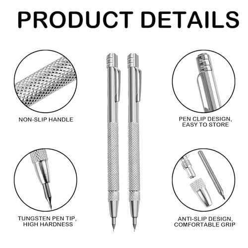 2 Stück Wolframcarbid Stift, Anreißwerkzeug, Anreißnadel, Anreißnadel Hartmetall mit Magnet, Reißnadel für Metall 10 Ersatz Red Hat Markierspitzen, Anreisswerkzeug für Metall, Glas, Keramikfliesen