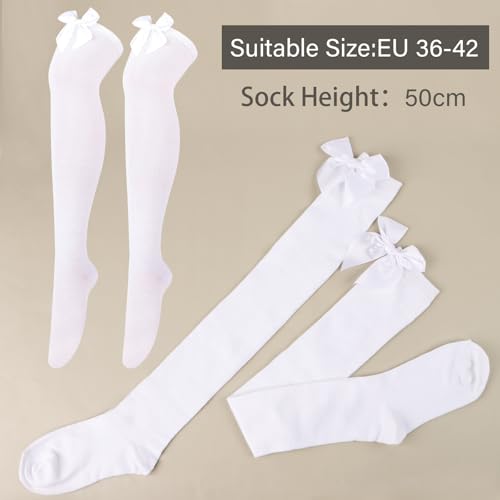 GEBETTER Overknees Strümpfe mit Schleife Damen, Knee High Socken dehnbar Thigh High Socks Kniestrümpfe für Frauen Halloween Weihnachten Karneval Kostüm Accessoire Valentinstag Mottoparty